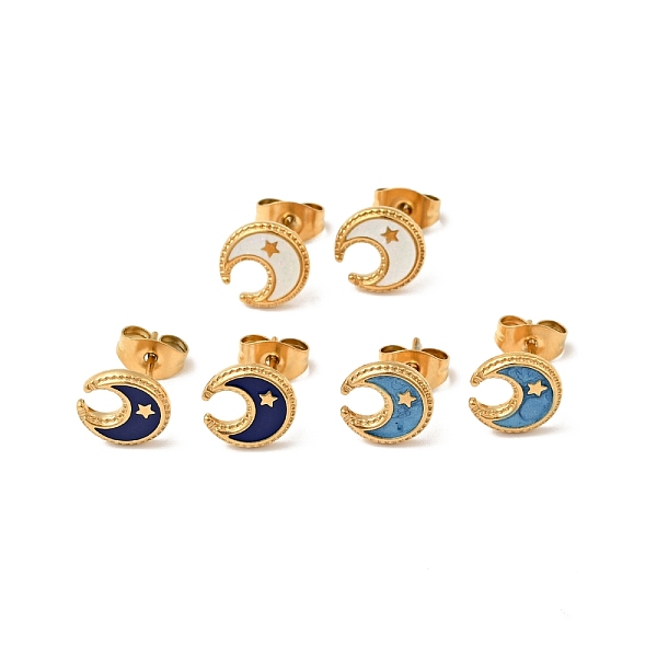 

PandaHall Enamel Crescent Moon with Star Stud Earrings with 316 Surgical Stainless Steel Pins, Gold Plated 304 Stainless Steel Jewelry for..., Multicolor
