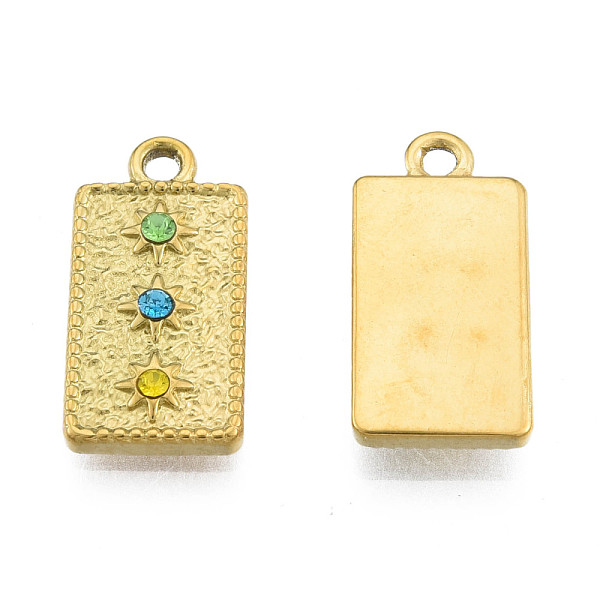

PandaHall 304 Stainless Steel Pendants, with Colorful Rhinestone, Rectangle with Star, Real 18K Gold Plated, 20.5x10x2.5mm, Hole: 1.6mm..., Multicolor