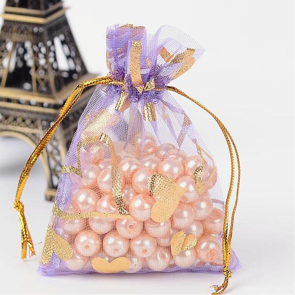 

PandaHall Heart Printed Organza Bags, Gift Bags, Rectangle, Medium Purple, 9x7cm Organza Rectangle Purple