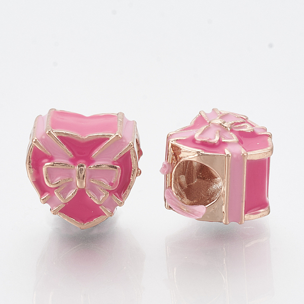 

PandaHall Alloy European Beads, with Enamel, Large Hole Beads, Heart with Bowknot, Deep Pink, Rose Gold, 10.5x12x11mm, Hole: 5mm...