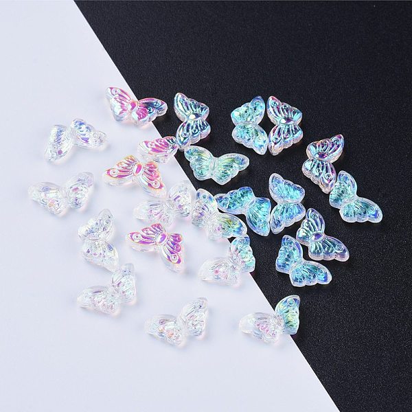 

PandaHall Electroplate Transparent Glass Beads, AB Color Plated, Butterfly, Light Green, 14.5x8x3.5mm, Hole: 0.8mm Glass Butterfly Green
