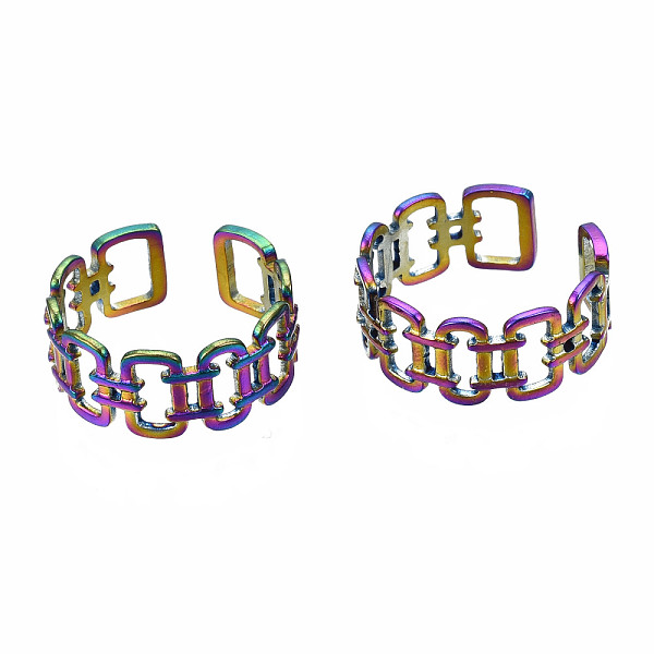 

PandaHall Open Rectangle Cuff Rings, Hollow Wide Open Rings, Rainbow Color 304 Stainless Steel Rings for Women, US Size 8 1/2(18.5mm) 304...