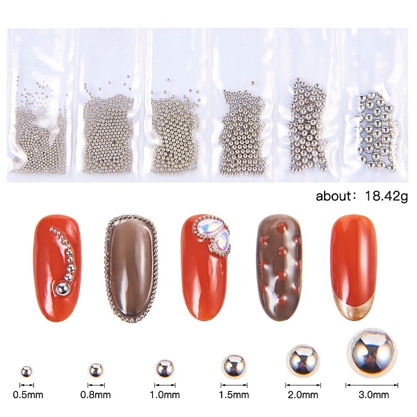 

PandaHall Iron 3D Nail Art Mini Ball Beads, DIY Nails Art Decorations, Round, Platinum, 0.8~3mm Iron Round