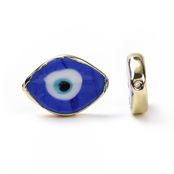 

PandaHall Handmade Lampwork Beads, with Golden Plated Brass Findings, Cadmium Free & Lead Free, Horse Eye with Evil Eye, Marine Blue...