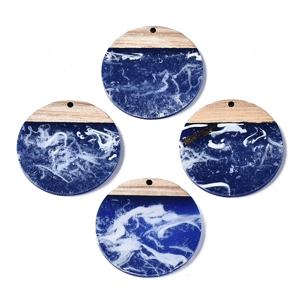 

PandaHall Opaque Resin & Walnut Wood Pendants, Two Tone, Flat Round, Blue, 38.5x3.5mm, Hole: 2mm Resin+Wood Flat Round Blue