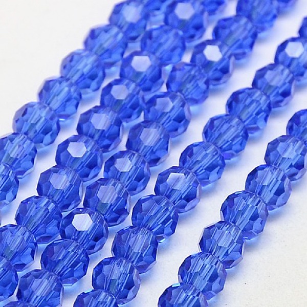 

PandaHall Glass Beads Strands, Faceted(32 Facets), Round, Blue, 6mm, Hole: 1.2mm, about 88~91pcs/strand, 19.49 inch~20.08 inch(49.5~51cm)...