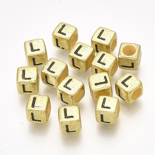 

PandaHall Acrylic Beads, Horizontal Hole, Metallic Plated, Cube with Letter.L, 6x6x6mm, 2600pcs/500g Acrylic Letter L