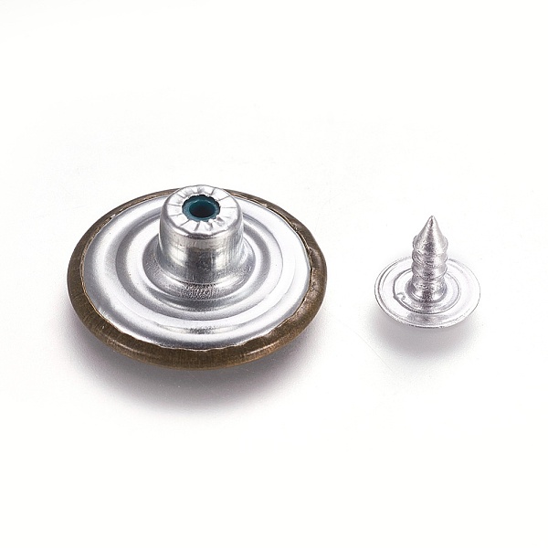 

PandaHall Iron Button Pins for Jeans, Garment Accessories, Flat Round with Pattern, Antique Bronze & Stainless steel Color, 20x7mm, Hole...
