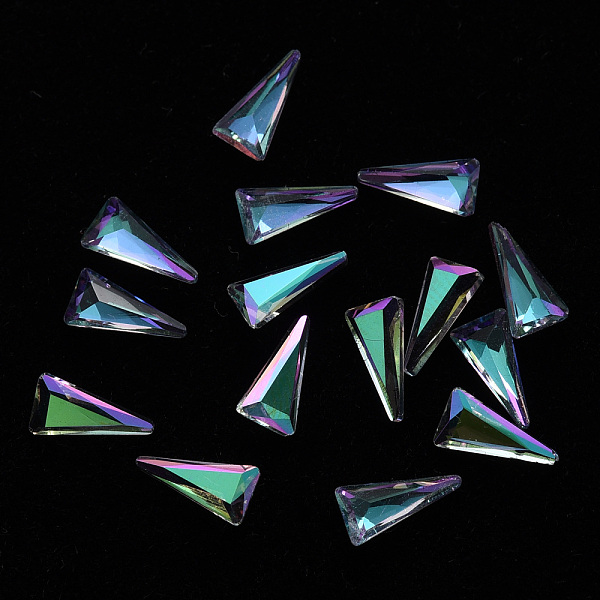 

PandaHall Triangle Transparent Glass Cabochons, Nail Art Decoration Accessories, Faceted, Colorful, 8x4x2mm Glass Triangle