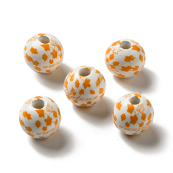 

PandaHall Thanksgiving Day Printed Maple Leaf Wood European Beads, Large Hole Beads, Round, Dark Orange, 16x15mm, Hole: 4mm Wood Round
