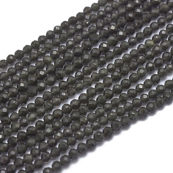 

PandaHall Natural Obsidian Beads Strands, Faceted, Round, 2mm, Hole: 0.5mm, about 169pcs/strand, 15.7 inch(40cm) Obsidian Round