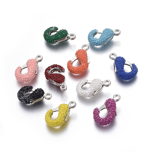 

PandaHall Brass Lobster Claw Clasps, with Polymer Clay Rhinestone, Platinum, Mixed Color, 25~25.5x15.5~16x8.5~10mm, Hole: 2.5mm..., Multicolor