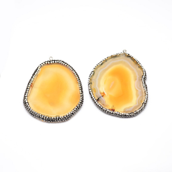 

PandaHall Dyed Natural Agate Nuggets Big Pendants, with Polymer Clay Rhinestone and Platinum Tone Brass Findings, Gold, 50~92x31~58x5mm...