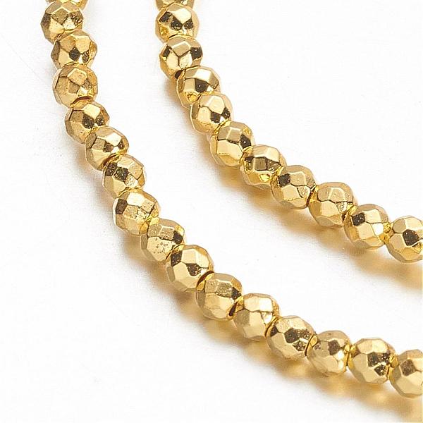 

PandaHall Non-magnetic Synthetic Hematite Beads Strands, Grade A, Faceted, Round, Golden Plated, 2mm, Hole: 0.6mm, about 196pcs/strand, 15.7...