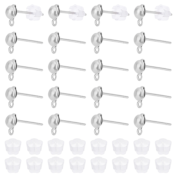 

PandaHall Unicraftale 250Pcs 304 Stainless Steel Half Round Stud Earring Findings, with Horizontal Loops, with 300Pcs Plastic Ear Nuts...