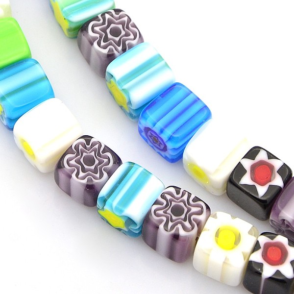 

PandaHall Handmade Millefiori Glass Bead Strands, Cube, Mixed Color, 8x8x8mm, Hole: 1mm, about 53pcs/strands, 16 inch Millefiori Lampwork..., Multicolor