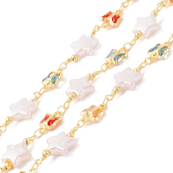 

PandaHall Brass Link Chains, with ABS Plastic Pearl Star & Glass Butterfly Links, Unwelded, with Spool, Lead Free & Cadmium Free, Golden...