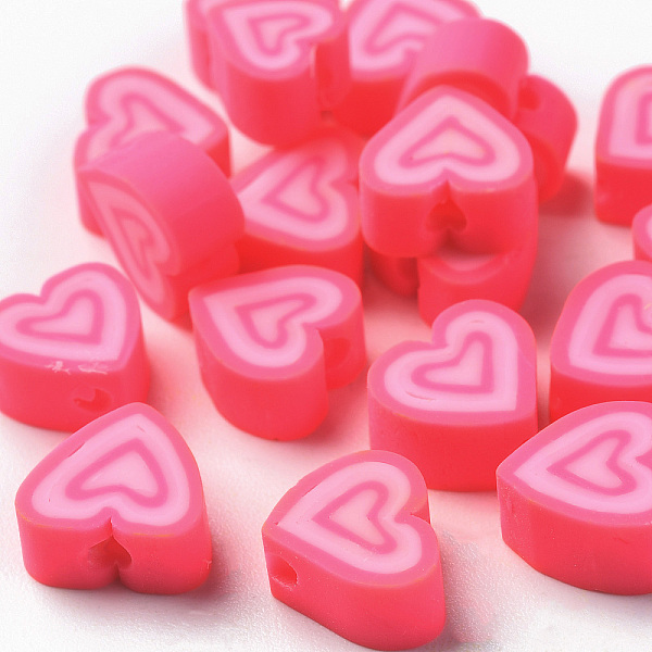 

PandaHall Handmade Polymer Clay Beads, Heart, Deep Pink, 7.5~11x7~11x4~5mm, Hole: 1.8mm Polymer Clay Heart