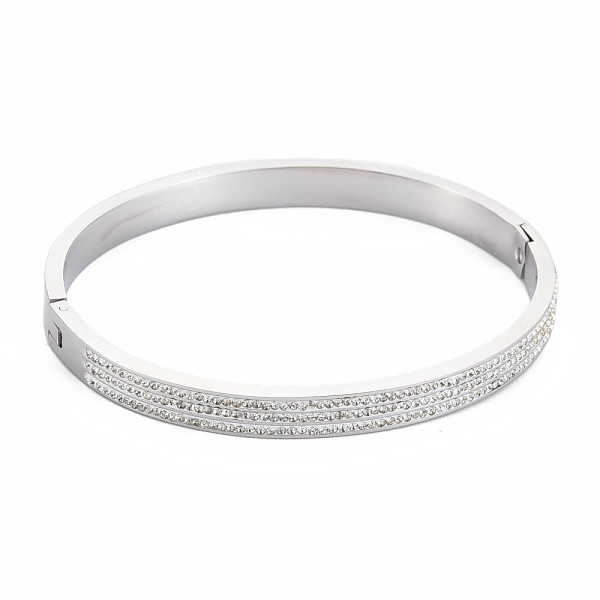 

PandaHall Crystal Rhinestone Triple Line Bangle, Stainless Steel Hinged Bangle with Polymer Clay for Women, Stainless Steel Color, Inner...