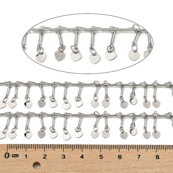 

PandaHall Rack Plating Brass Link Chains, with Heart Charms, Long-Lasting Plated, Soldered, with Spool, Platinum, 8x2x1mm, about 32.81 Feet...