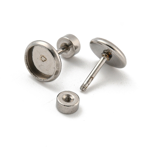 

PandaHall 201 Stainless Steel Stud Earrings Findings, with 304 Stainless Steel Pin, Round, Stainless Steel Color, Tray: 6mm, 9.5x7.5x7.5mm...