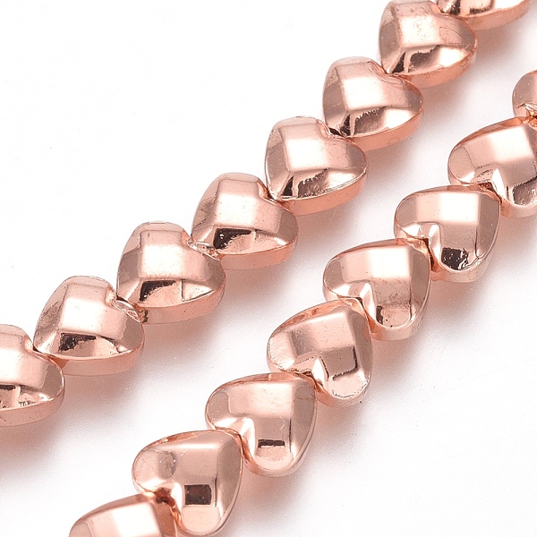 PandaHall Electroplated Non-magnetic Synthetic Hematite Beads Strands, Heart, Faceted, Rose Gold Plated, 6x6x3.5mm, Hole: 0.8mm, about...