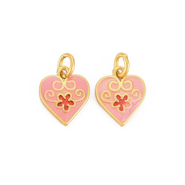 

PandaHall Rack Plating Alloy Enamel Charms, Long-Lasting Plated, Matte Style, Cadmium Free & Nickel Free & Lead Free, with Jump Rings, Heart..., Pink