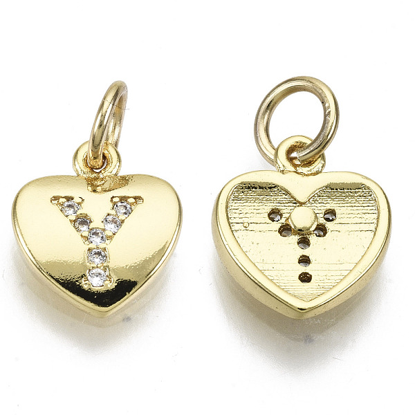

PandaHall Brass Micro Pave Clear Cubic Zirconia Charms, with Jump Ring, Heart with Letter, Real 16K Gold Plated, Nickel Free, Letter.Y...