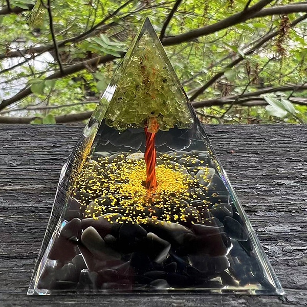 

PandaHall Resin Display Decoration, with Natural Obsidian, for Home Decoration, Pyramid, 60x60x60mm Obsidian Pyramid