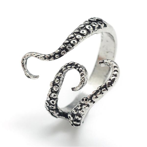 

PandaHall Adjustable Alloy Cuff Finger Rings, Squid, Size 8, Antique Silver, 18mm Alloy