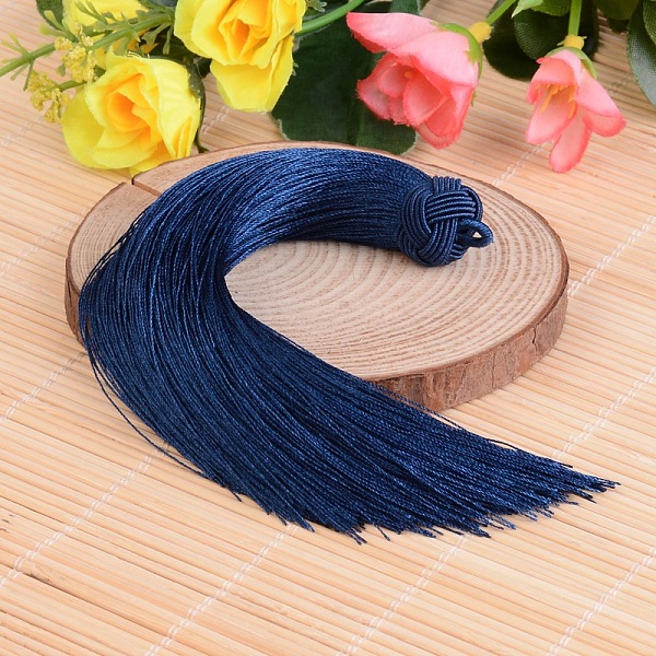 

PandaHall Beautiful Design Nylon Tassel Pendant Decorations, Marine Blue, 160x18mm, Hole: 4mm Nylon