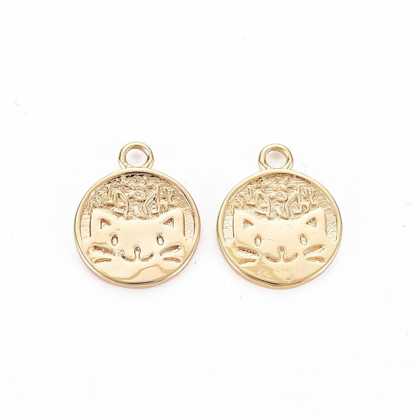 

PandaHall Brass Pendants, Nickel Free, Flat Round with Cat, Real 18K Gold Plated, 15x12x1mm, Hole: 1.8mm Brass Flat Round