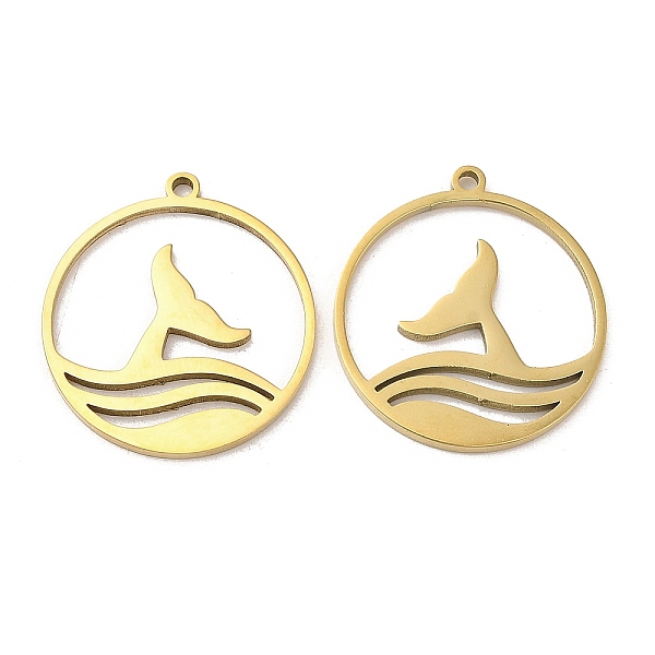 

PandaHall Ion Plating(IP) 304 Stainless Steel Pendants, Flat Round with Fishtail Charm, Real 18K Gold Plated, 22x20x1.5mm, Hole: 1.4mm 304...