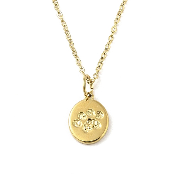 

PandaHall Ion Plating(IP) 304 Stainless Steel Pendant Necklaces for Women, Oval with Paw Print, Real 18K Gold Plated, 18.11 inch(46cm) 304...