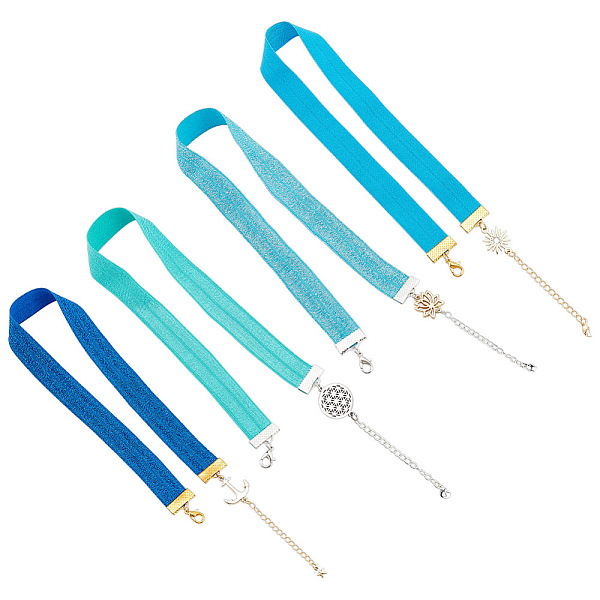 

PandaHall 1 Set Nylon Elastic Ribbon Bookmark, Adjustable Alloy Lotus/Flower of Life/Anchor/Sun Link Bookmark with Chain Extender & Lobster..., Multicolor