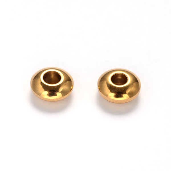 

PandaHall Flat Round Ion Plating(IP) 304 Stainless Steel Spacer Beads, Golden, 8x4mm, Hole: 2mm 304 Stainless Steel Flat Round