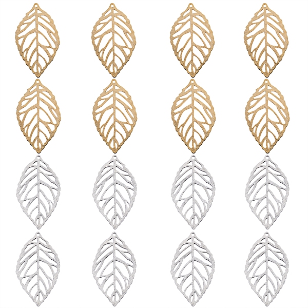 

PandaHall 16Pcs 2 Colors Brass Pendants, Long-Lasting Plated, Leaf, Mixed Color, 35x20x0.5mm, Hole: 1mm, 8pcs/color Brass Leaf