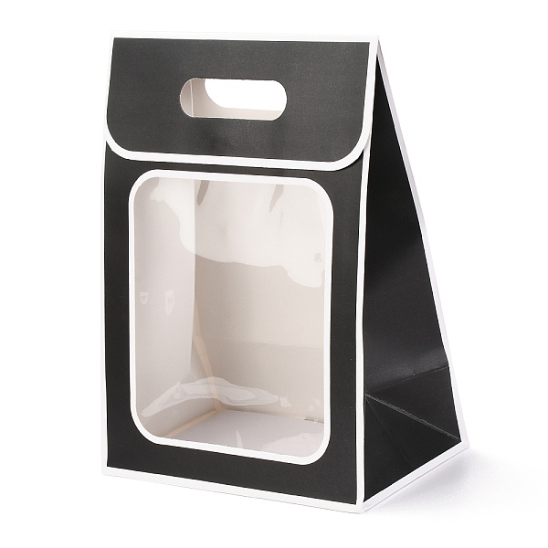 

PandaHall Rectangle Paper Bags, Flip Over Paper Bag, with Handle and Plastic Window, Black, 30x21.5x13cm Paper None Black