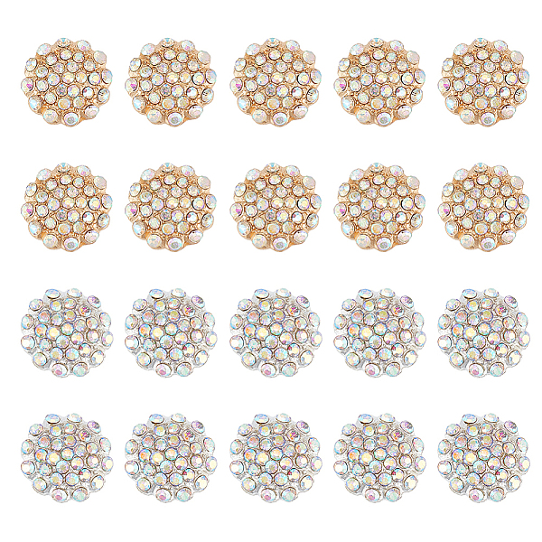 

PandaHall WADORN 20Pcs 2 Colors Zinc Alloy Rhinestone Jewelry Snap Buttons, Half Round, Golden & Silver, 14x5mm, Knob: 4mm, 10pcs/color..., Clear