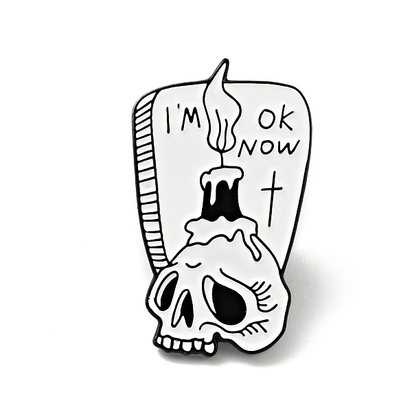 

PandaHall Skull with Candle Halloween Enamel Pin, Word I'm Ok Now Alloy Badge for Backpack Clothes, Electrophoresis Black, White...