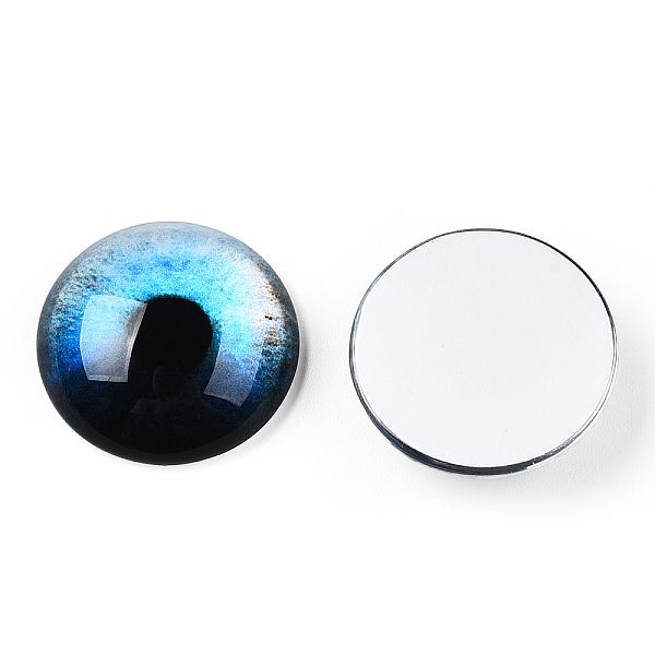 

PandaHall Glass Cabochons, Half Round with Eye, Light Sky Blue, 20x6.5mm Glass Half Round