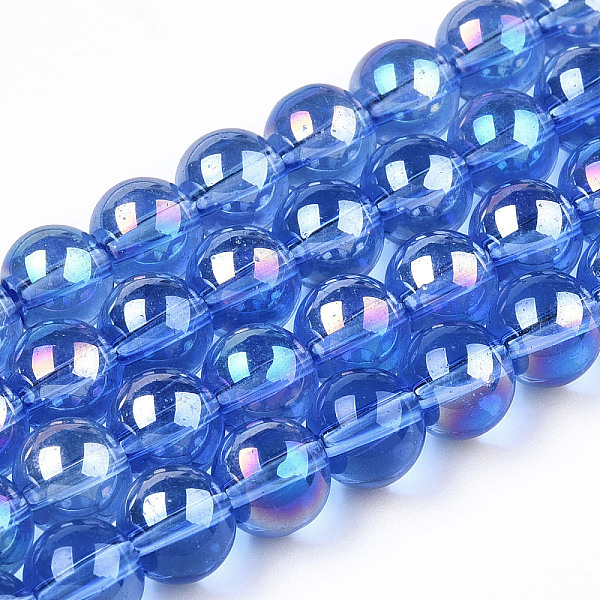 

PandaHall Electroplate Transparent Glass Beads Strands, AB Color Plated, Round, Royal Blue, 8~8.5mm, Hole: 1.5mm, about 51~53pcs/strand...