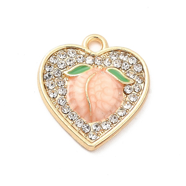 

PandaHall Alloy Enamel Pendants, with Rhinestone, Heart with Peach Charm, Golden, 17.5x16x3.3mm, Hole: 1.8mm Alloy Rhinestone+Enamel Peach..., Brown