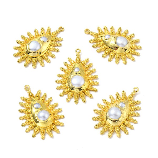 

PandaHall Natural Pearl Pendants, with Golden Tone Brass Findings, Lead Free & Cadmium Free, Teardrop, 43~43.5x29.5~30x7~9mm, Hole: 2mm..., White