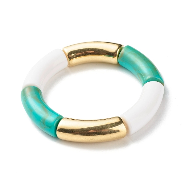 

PandaHall Curved Tube Beads Stretch Bracelet for Girl Women, Acrylic & CCB Plastic Beads Bracelet, Medium Turquoise, Inner Diameter: 1-7/8...