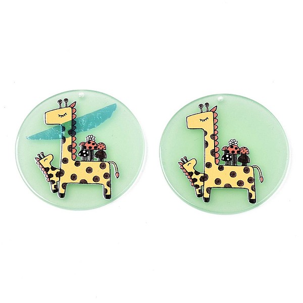 

PandaHall Translucent Cellulose Acetate(Resin) Pendants, 3D Printed, Flat Round with Giraffe, Light Green, 39x2.5mm, Hole: 1.5mm Cellulose...