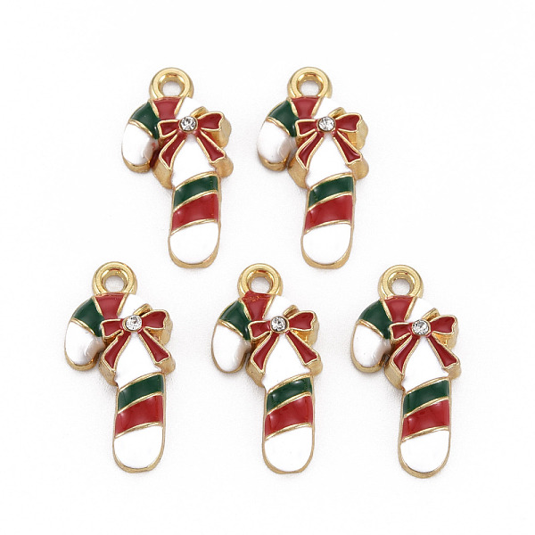 

PandaHall Alloy Enamel Pendants, with Crystal Rhinestone, Cadmium Free & Nickel Free & Lead Free, Walking Stick, for Christmas, Light Gold..., Clear