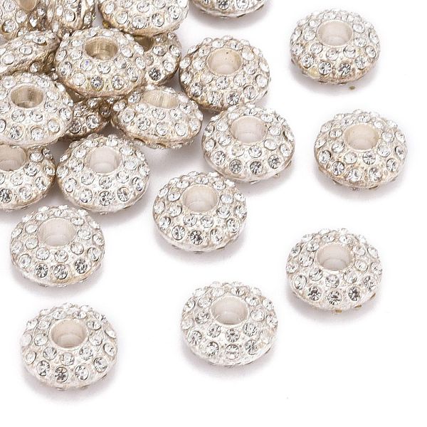 

PandaHall Alloy Rhinestone Beads, Cadmium Free & Lead Free, Grade A, Rondelle, Silver Color Plated, Size: about 16mm in diameter, 9mm thick..., Clear