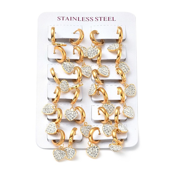 

PandaHall Crystal Rhinestone Heart Dangle Hoop Earrings, 304 Stainless Steel Jewelry for Women, Golden, 11.5x10x2.5mm, Pin: 1mm Rhinestone..., Clear