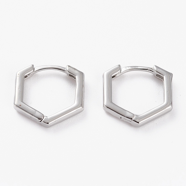

PandaHall Brass Huggie Hoop Earrings, Long-Lasting Plated, Polygon, Platinum, 14x13.5x2mm, Pin: 1mm Brass Polygon